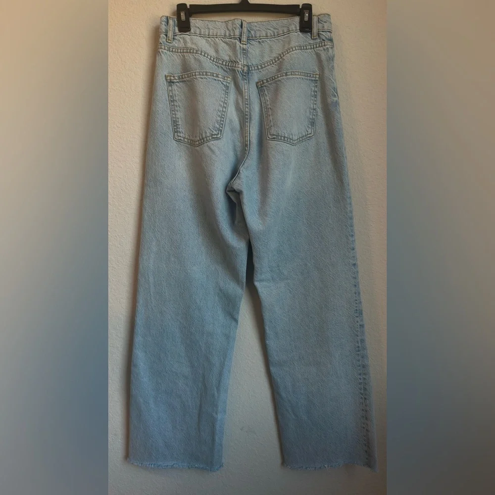 Zara The 90’s Full Length High Rise Raw Hem Frayed Blue Jeans Size 8 - Picture 3 of 7
